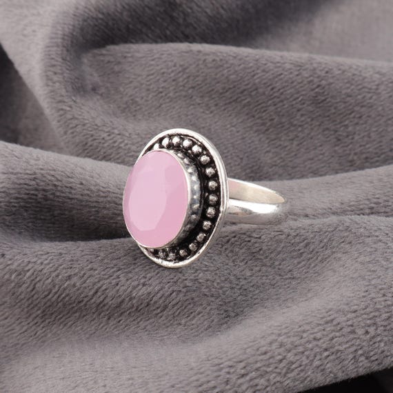 Handmade Rose Chalcedony Ring: 925 Sterling Silver Pink Gemstone Jewelry