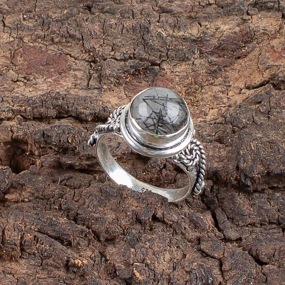 Handmade Black Rutile Ring: 925 Sterling Silver Black Gemstone Jewelry