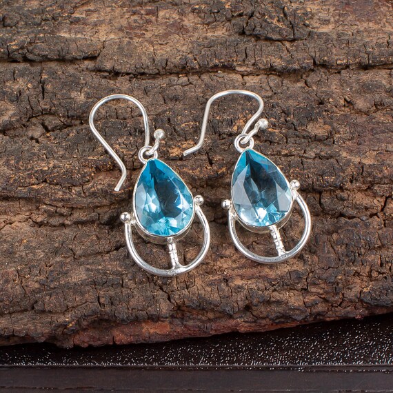 Sky Blue Topaz Dangle Earrings: Handmade 925 Sterling Silver Gemstone