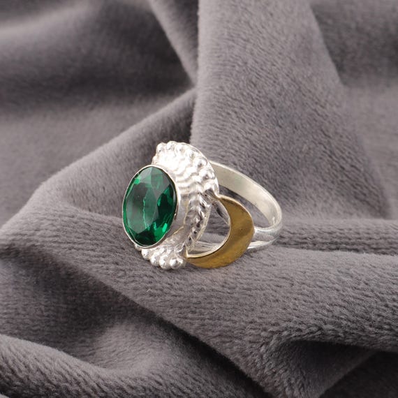 Handmade Emerald Ring: 925 Sterling Silver Green Gemstone Jewelry
