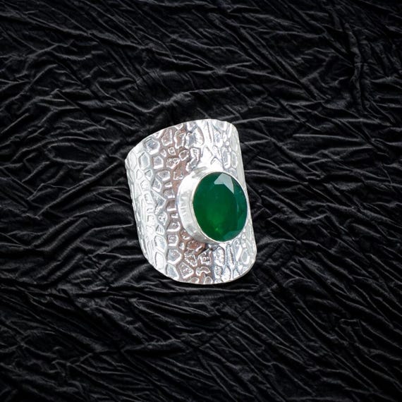 Handmade Green Onyx Ring: 925 Sterling Silver Green Gemstone Jewelry