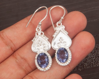 Orecchini pendenti in iolite: fatti a mano in argento sterling 925 con pietre preziose
