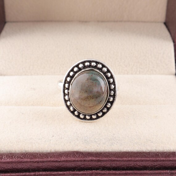 Handmade Moss Agate Ring: 925 Sterling Silver Green Gemstone Jewelry