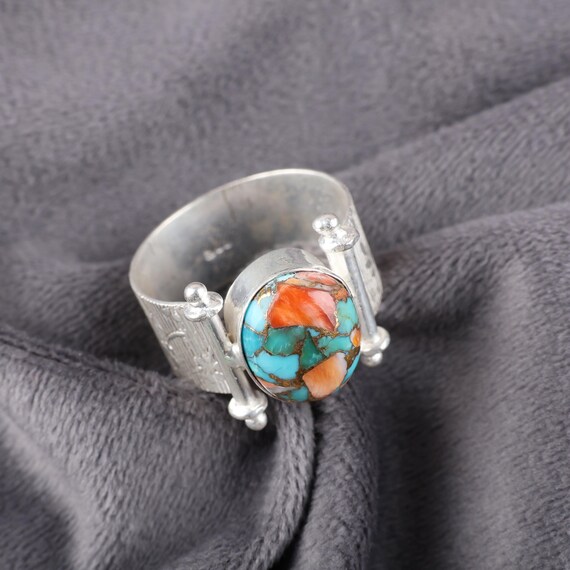 Handmade Spiny Oyster Ring: 925 Sterling Silver Gemstone Jewelry