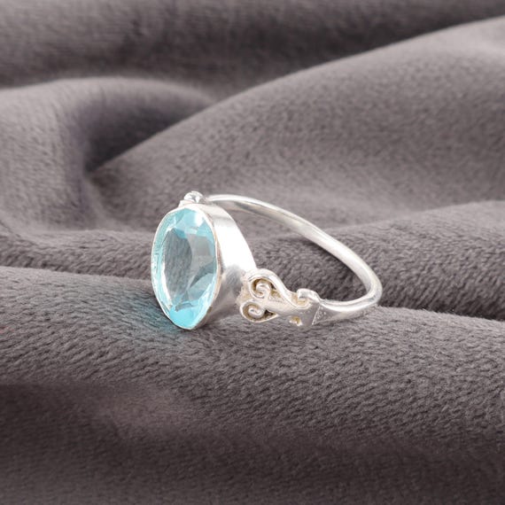 Handmade Sky Blue Topaz Ring: 925 Sterling Silver Blue Gemstone Jewelry