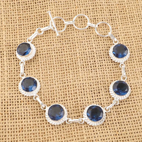 Handmade London Blue Topaz Bracelet: Sterling Silver Multi Gemstone Jewelry