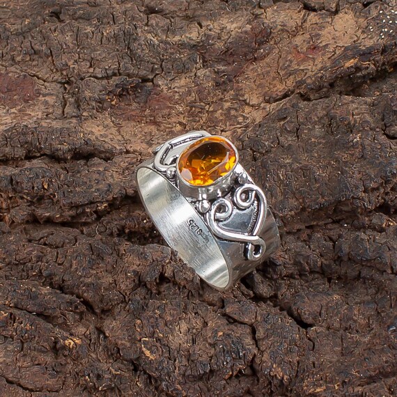 Handmade Citrine Ring: 925 Sterling Silver Yellow Gemstone Jewelry