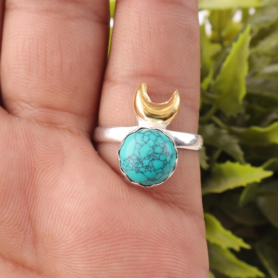 Handmade Blue Turquoise Ring: 925 Sterling Silver Blue Gemstone Jewelry