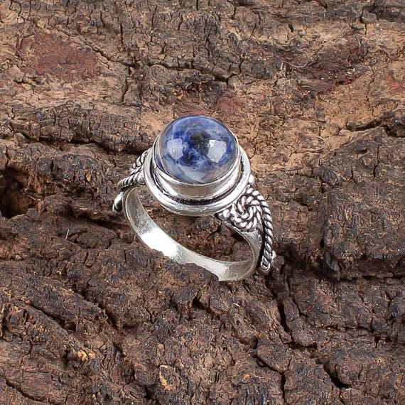 Handmade Sodalite Ring: 925 Sterling Silver Fire Gemstone Jewelry