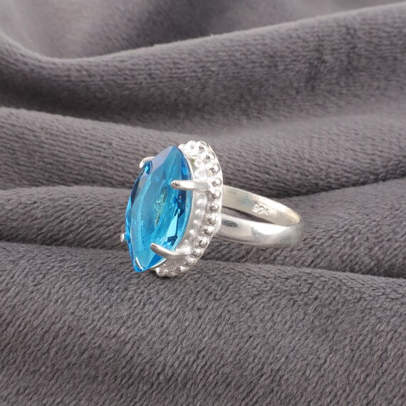 Handmade Swiss Blue Topaz Ring: 925 Sterling Silver Blue Gemstone Jewelry