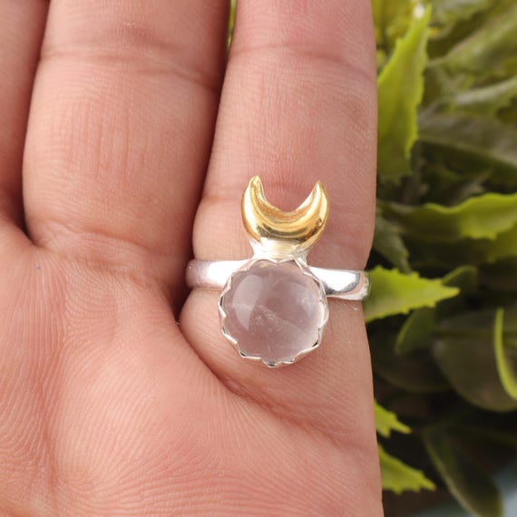 Handmade Rose Quartz Ring: 925 Sterling Silver Pink Gemstone Jewelry