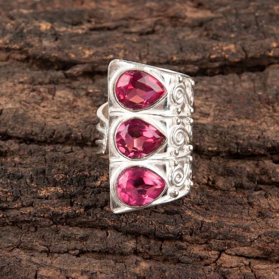 Handmade Pink Tourmaline Ring: 925 Sterling Silver Pink Gemstone Jewelry