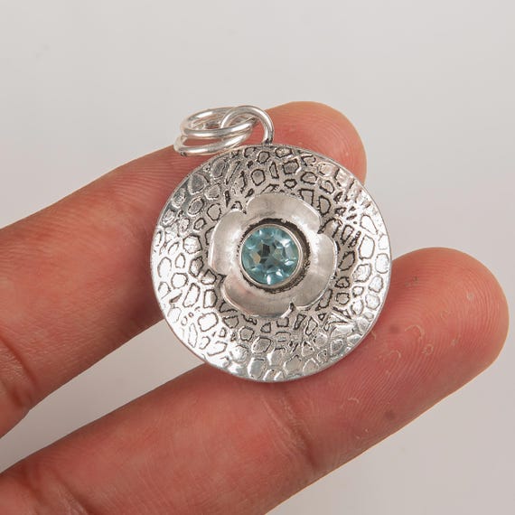 Handmade Sky Blue Topaz Pendant: 925 Sterling Silver Gemstone Jewelry
