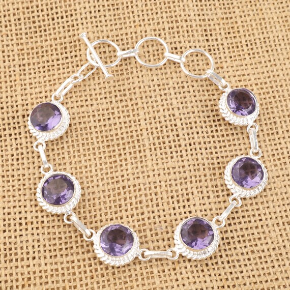Handmade Iolite Bracelet: Sterling Silver Multi Gemstone Jewelry