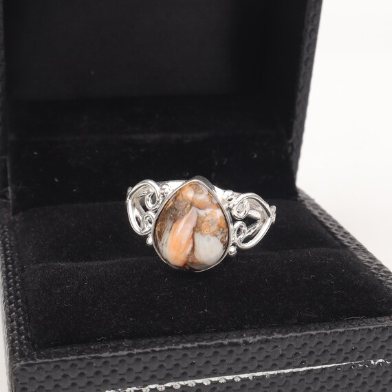 Handmade Orange Copper Turquoise Ring: 925 Sterling Silver Orange Gemstone Jewelry