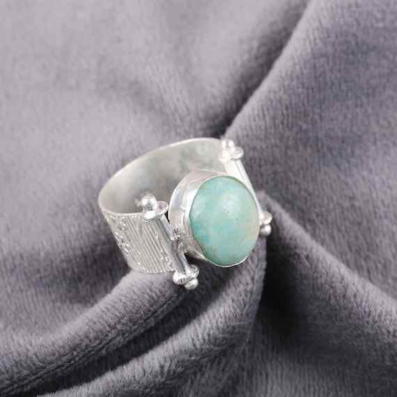 Handmade Amazonite Ring: 925 Sterling Silver Blue Gemstone Jewelry