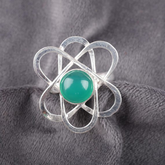 Handmade Green Onyx Ring: 925 Sterling Silver Green Gemstone Jewelry