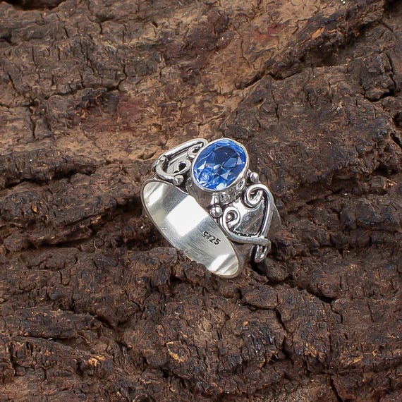 Handmade Tanzanite Ring: 925 Sterling Silver Blue Gemstone Jewelry