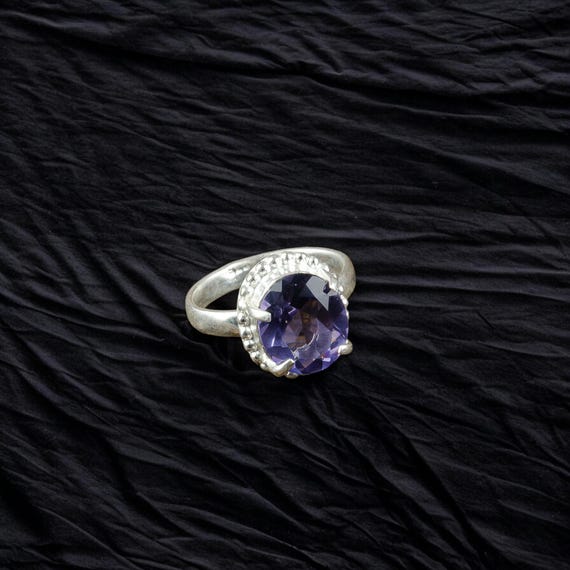 Handmade Iolite Ring: 925 Sterling Silver Purple Gemstone Jewelry