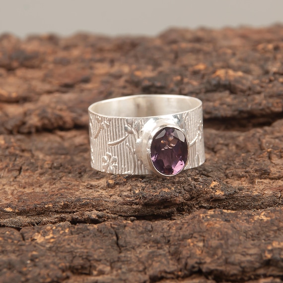 Handmade Amethyst Ring: 925 Sterling Silver Purple Gemstone Jewelry