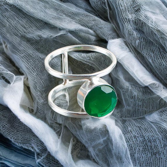 Handmade Green Onyx Ring: 925 Sterling Silver Green Gemstone Jewelry