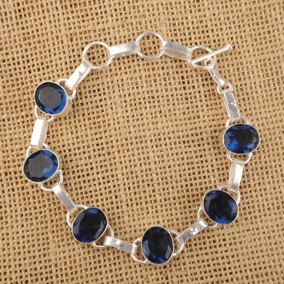 Handmade London Blue Topaz Bracelet: Sterling Silver Multi Gemstone Jewelry