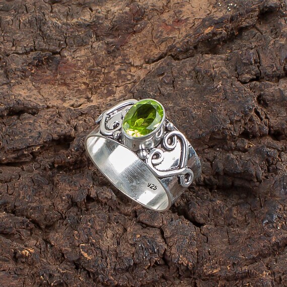 Handmade Peridot Ring: 925 Sterling Silver Green Gemstone Jewelry