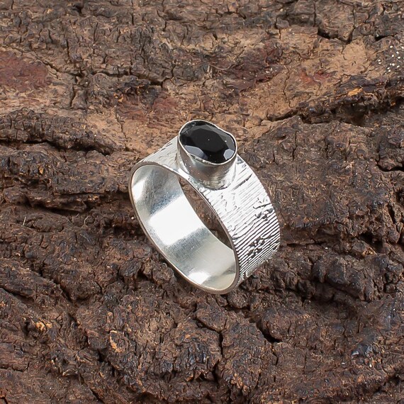 Handmade Black Onyx Ring: 925 Sterling Silver Black Gemstone Jewelry
