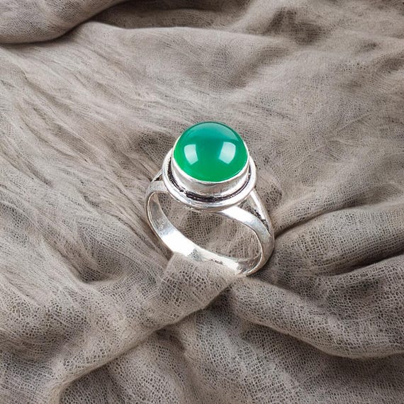 Handmade Green Onyx Ring: 925 Sterling Silver Green Gemstone Jewelry
