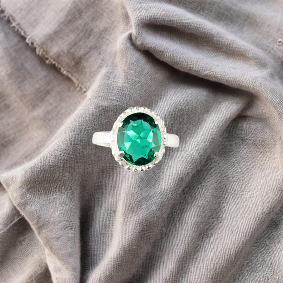 Handmade Green Emerald Ring: 925 Sterling Silver Green Gemstone Jewelry