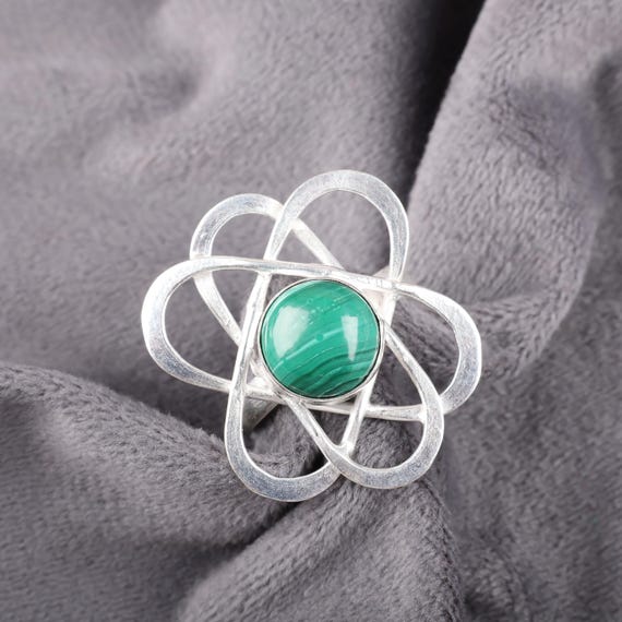 Handmade Malachite Cab Ring: 925 Sterling Silver Green Gemstone Jewelry