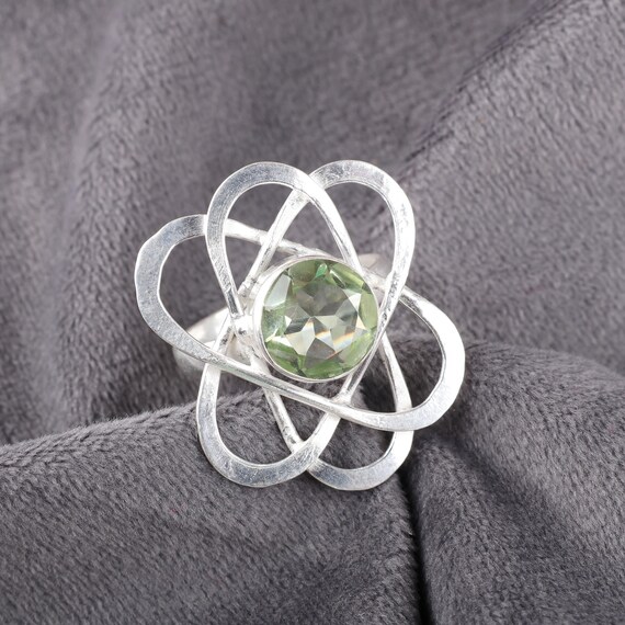 Handmade Green Amethyst Ring: 925 Sterling Silver Green Gemstone Jewelry