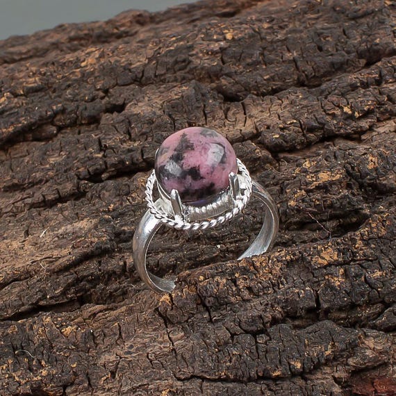 Handmade Rhodonite Ring: 925 Sterling Silver Multi Gemstone Jewelry