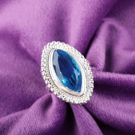 Handmade Swiss Blue Topaz Ring: 925 Sterling Silver Blue Gemstone Jewelry