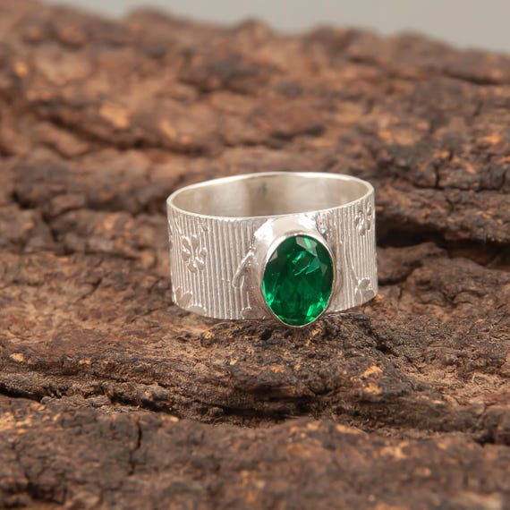 Handmade Emerald Ring: 925 Sterling Silver Green Gemstone Jewelry