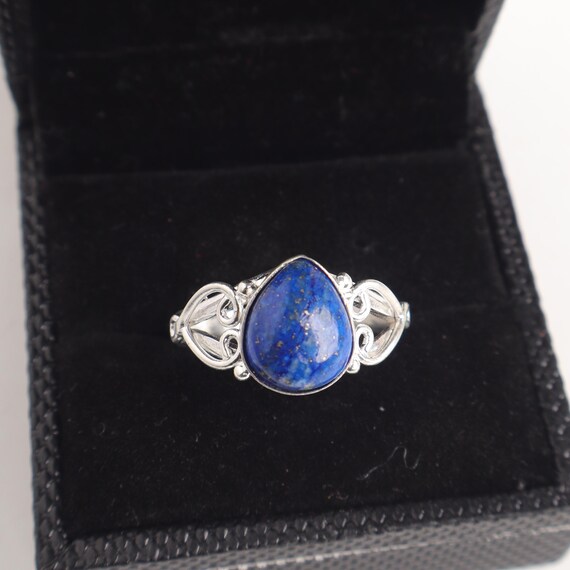 Handmade Lapis Lazuli Ring: 925 Sterling Silver Blue Gemstone Jewelry
