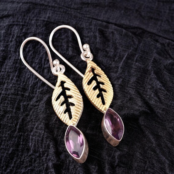 African Amethyst Dangle Earrings: Handmade 925 Sterling Silver Gemstone