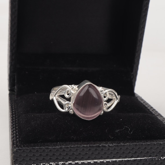 Handmade Purple Cat's Eye Ring: 925 Sterling Silver Purple Gemstone Jewelry