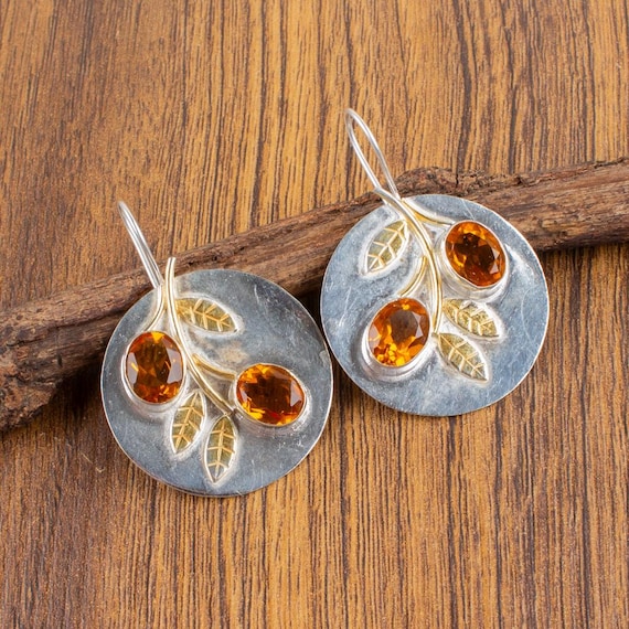 Citrine Dangle Earrings: Handmade 925 Sterling Silver Gemstone