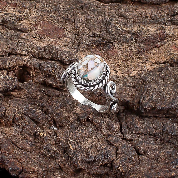 Handmade Ethiopian Copper Turquoise Ring: 925 Sterling Silver Brown Gemstone Jewelry