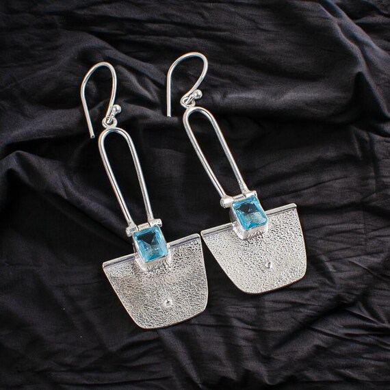 Sky Blue Topaz Dangle Earrings: Handmade 925 Sterling Silver Gemstone