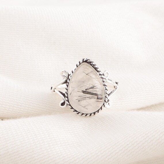 Handmade Black Rutile Ring: 925 Sterling Silver Black Gemstone Jewelry