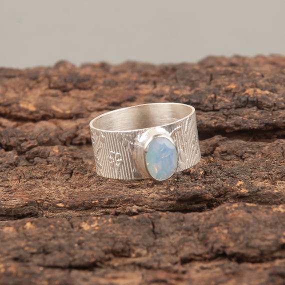 Handmade Milky Opal Ring: 925 Sterling Silver Black Gemstone Jewelry