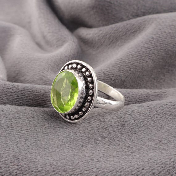 Handmade Peridot Ring: 925 Sterling Silver Green Gemstone Jewelry