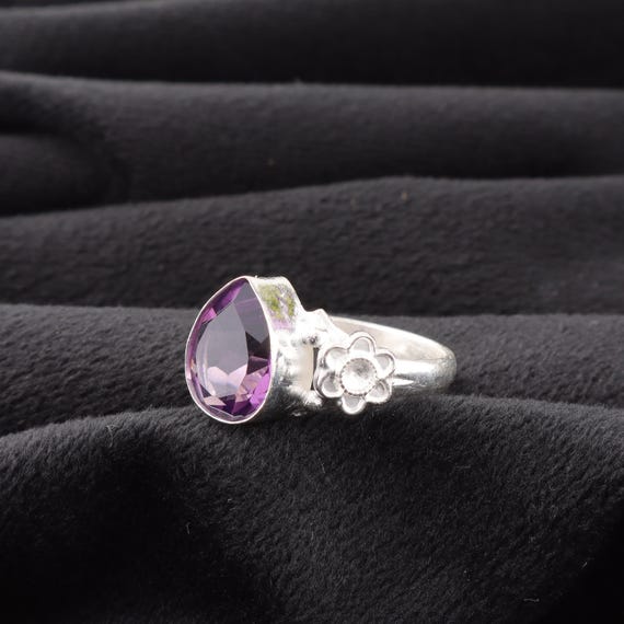Handmade Amethyst Ring: 925 Sterling Silver Purple Gemstone Jewelry