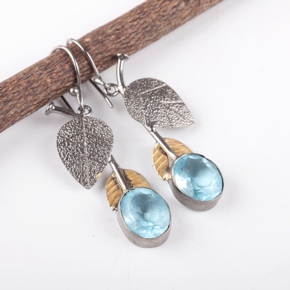 Sky Blue Topaz Dangle Earrings: Handmade 925 Sterling Silver Gemstone