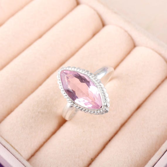 Handmade Morganite Ring: 925 Sterling Silver Pink Gemstone Jewelry