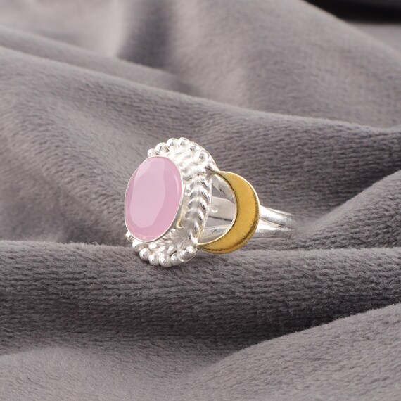 Handmade Rose Chalcedony Ring: 925 Sterling Silver Pink Gemstone Jewelry