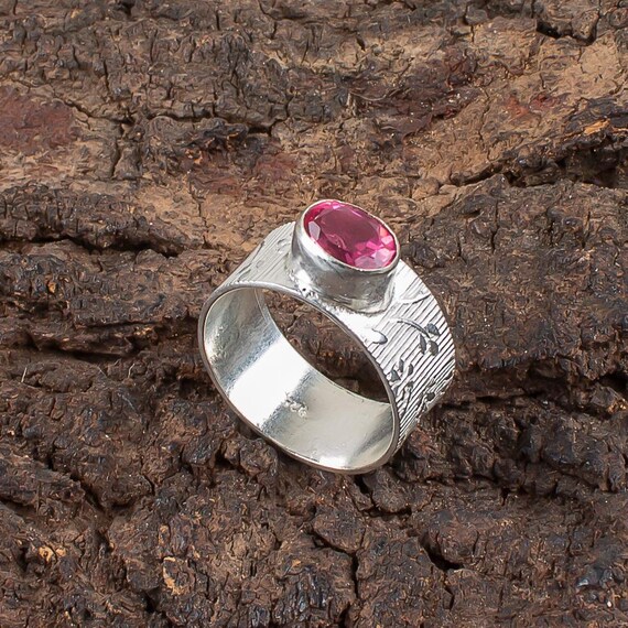 Handmade Pink Tourmaline Ring: 925 Sterling Silver Pink Gemstone Jewelry