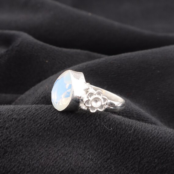 Handmade Milky Opal Ring: 925 Sterling Silver Black Gemstone Jewelry